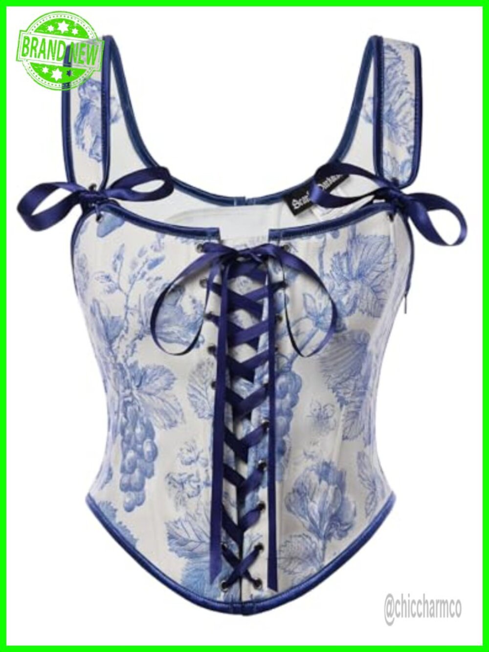 Renaissance Corset Top Lace-Up Overbust Bodice Floral Formal Wear